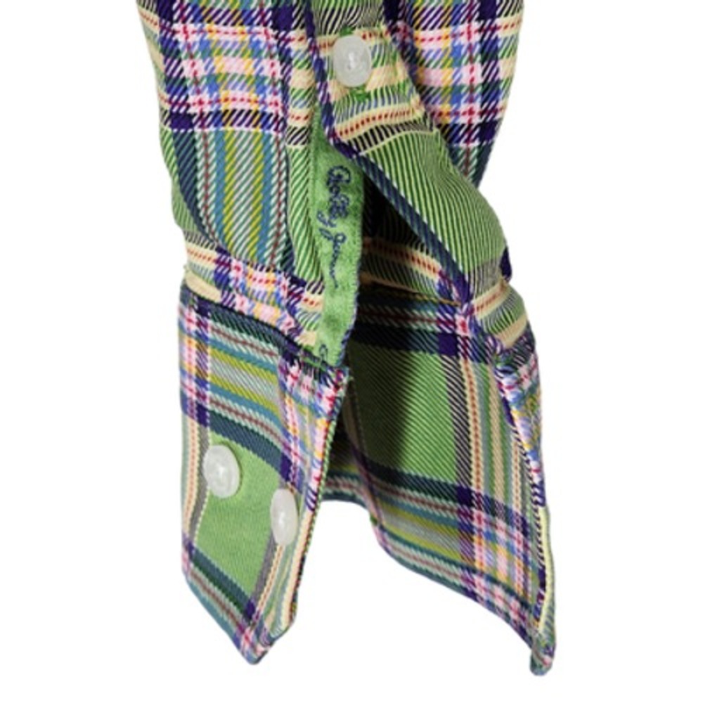 Bobby Jones Collection XS Button Down Shirt Mens 14.5-15 Plaid Green Blue Italy‎ - Picture 7 of 13